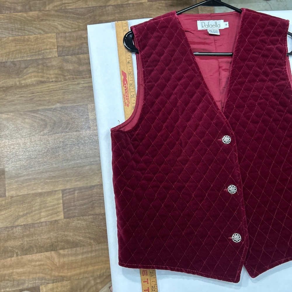 Rafaella Quilted Velvet Vest Burgundy Button Front Vintage 90s Fall Preppy 8 - Picture 10 of 10
